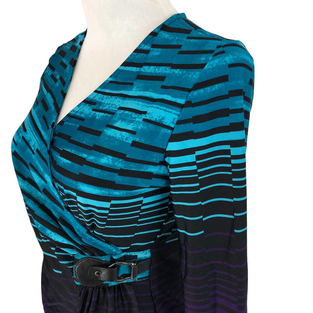 New Directions Slicky Blouse V Neck Ruched Half Wrap Size Petite Small - Picture 3 of 9